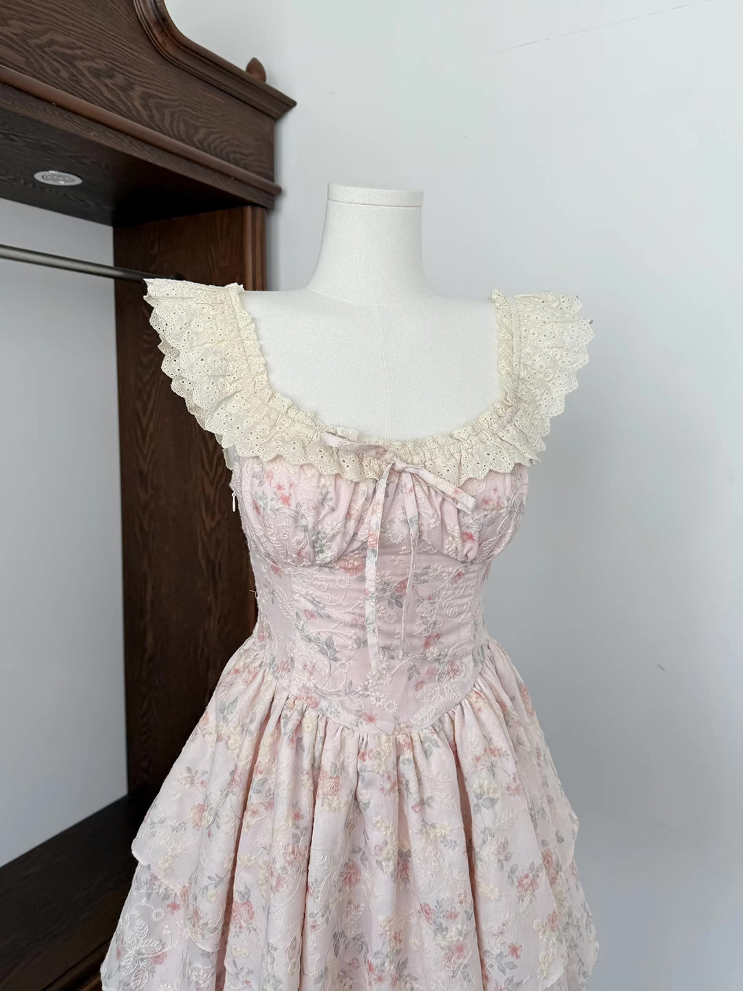 Floral Broderie Flutter Sleeve Mini Dress (Pink)