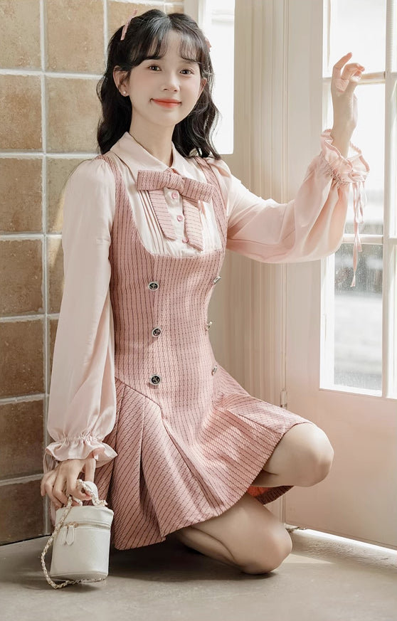 Preppy Stripe Twofer Mini Dress (Pink)