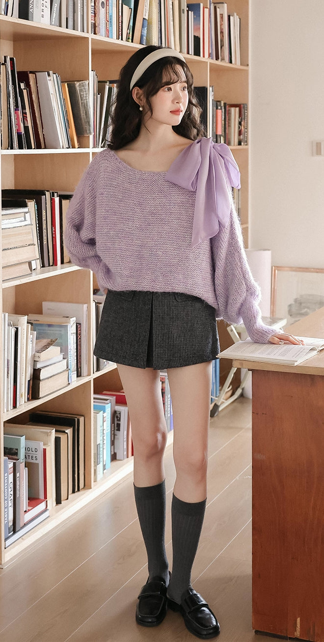 Sequin Off Shoulder Bow Sweater (4 Colors)