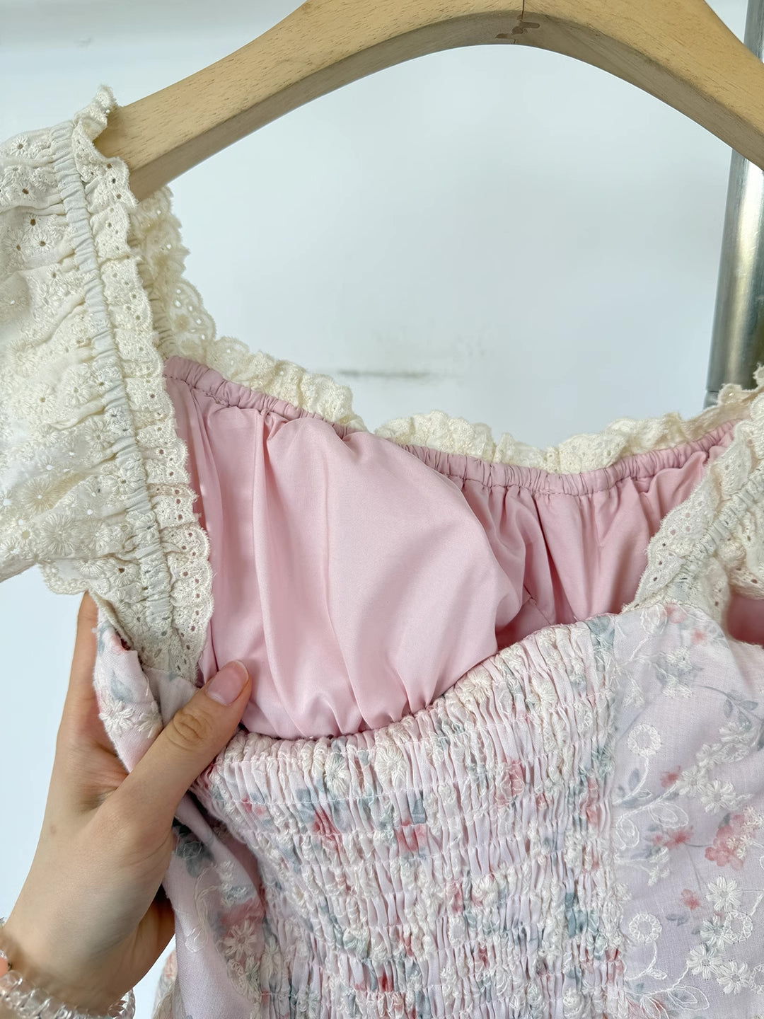 Floral Broderie Flutter Sleeve Mini Dress (Pink)