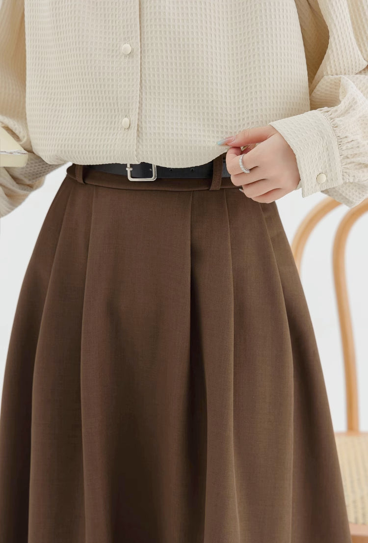 Waffle Puff Sleeve Blouse (Milk Tea)