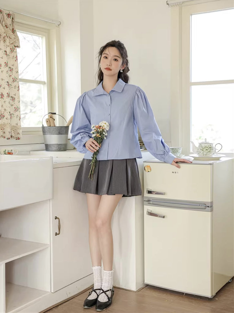 Basic Long Puff Sleeve Blouse (2 Colors)