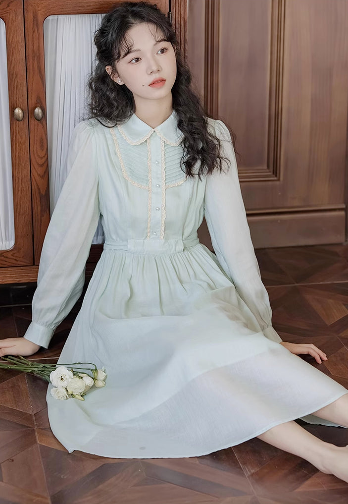 Sunday Tea Long Sleeve Midi Dress (Mint)