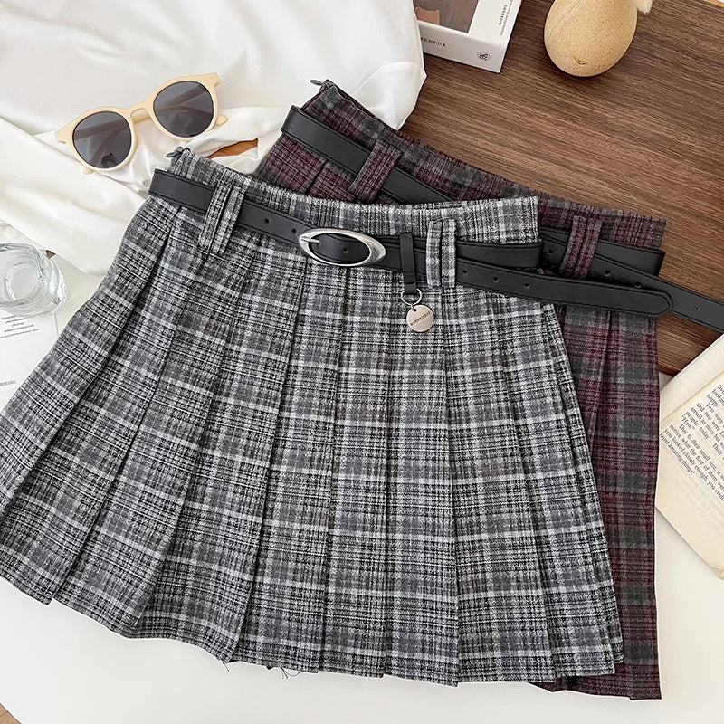 Cinnamon Plaid Belted Tennis Skirt (3 Colors)