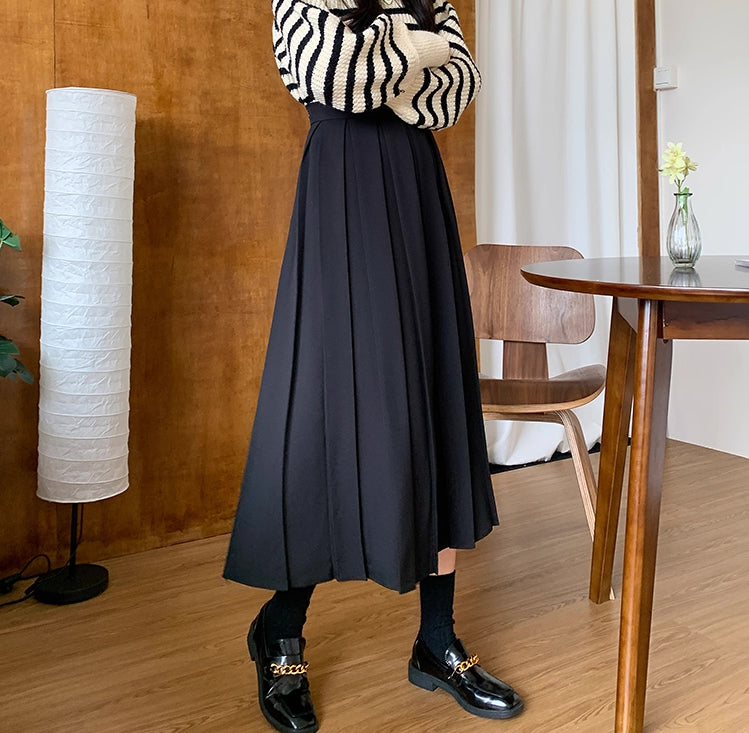 Woven Pleated Midi Skirt (2 Colors)