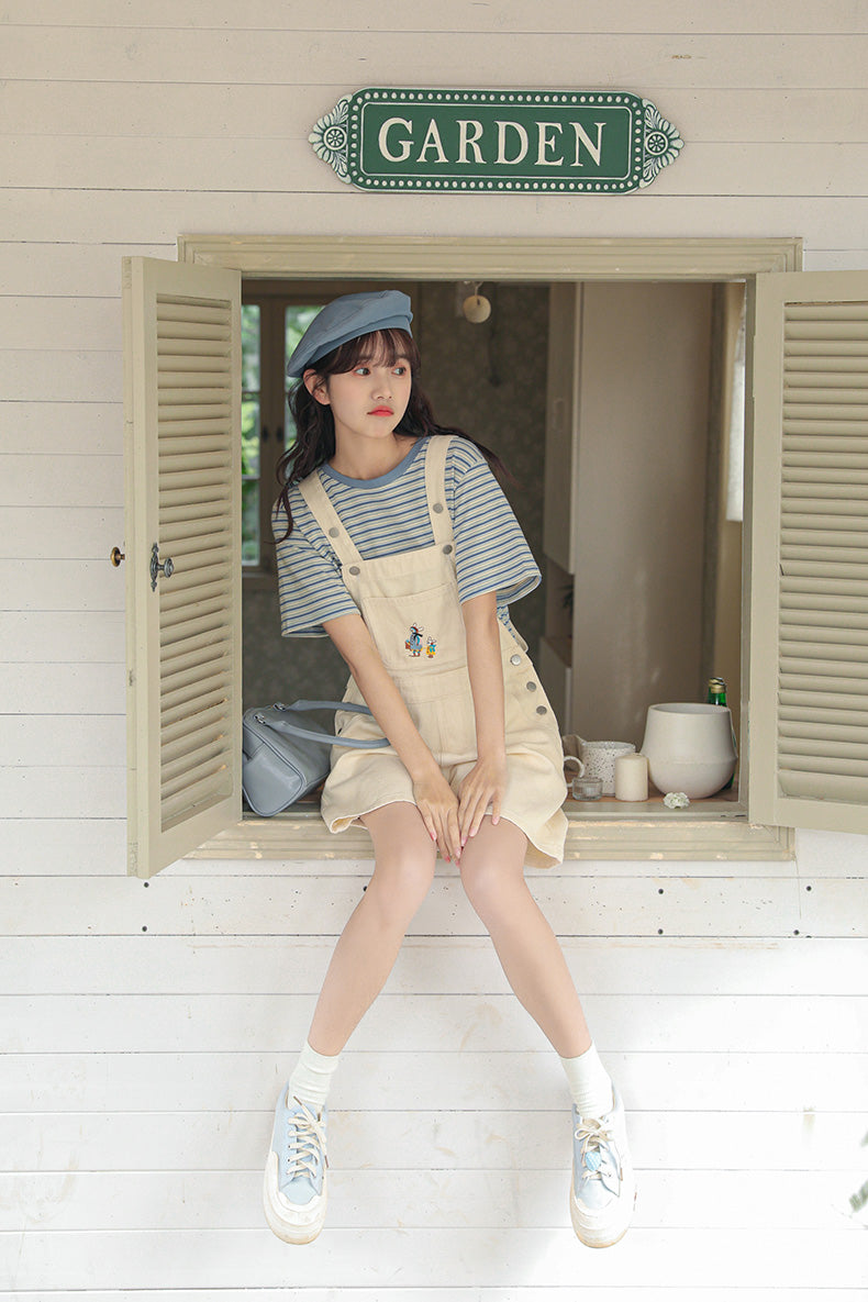Rabbit Walks Short Overalls (White)