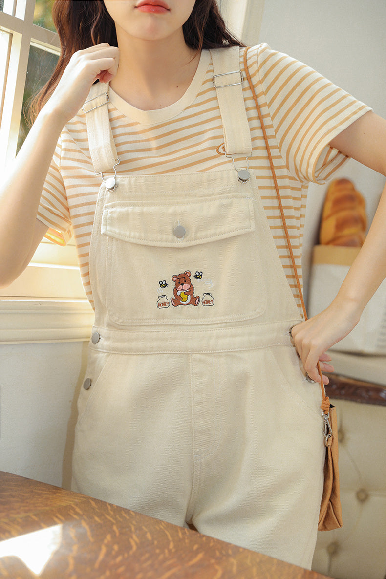 Honey Bear Short Overalls (White)