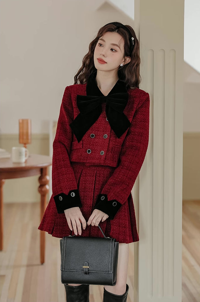 Mistletoe Velvet Tweed Set (Red/Black)