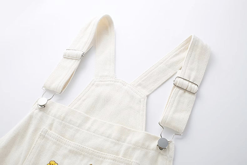 Wildflower Embroidered Overalls (White)