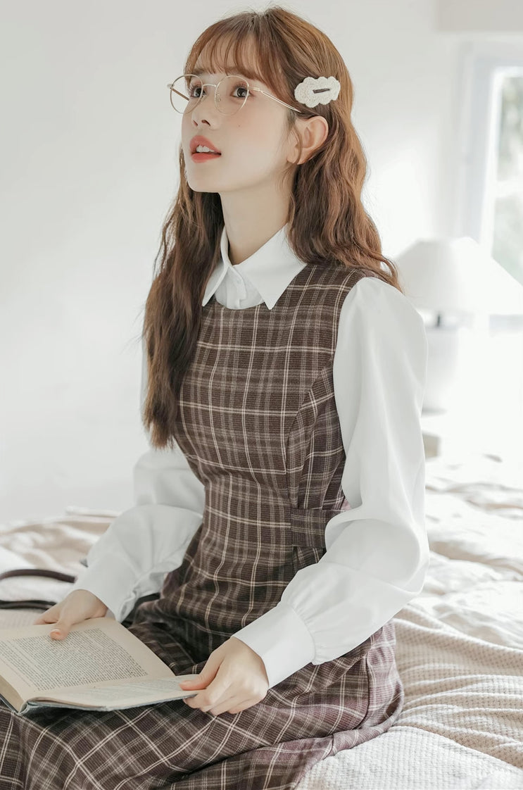 Cocoa Plaid Midi Dress (Dark Brown)