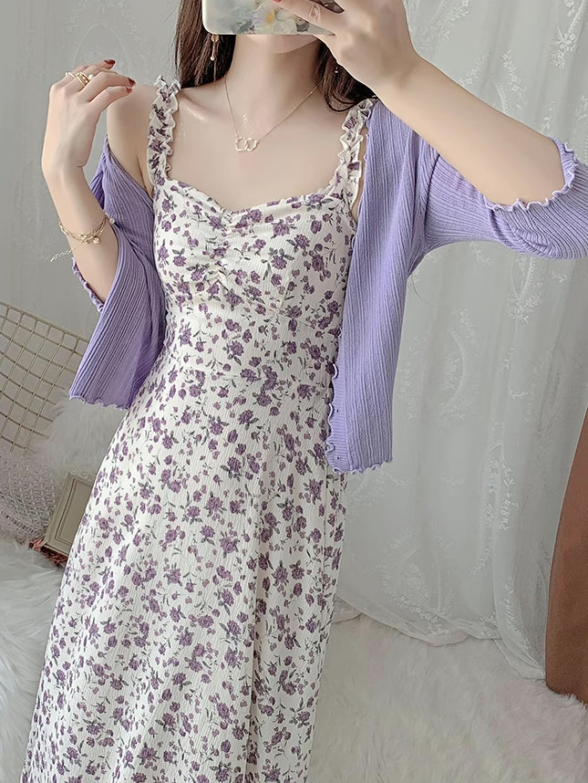 Enchanted Floral Dress (White/Purple)