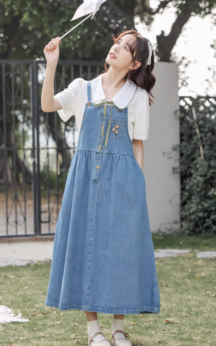 Button Up Poppy Pinafore (Medium Denim)