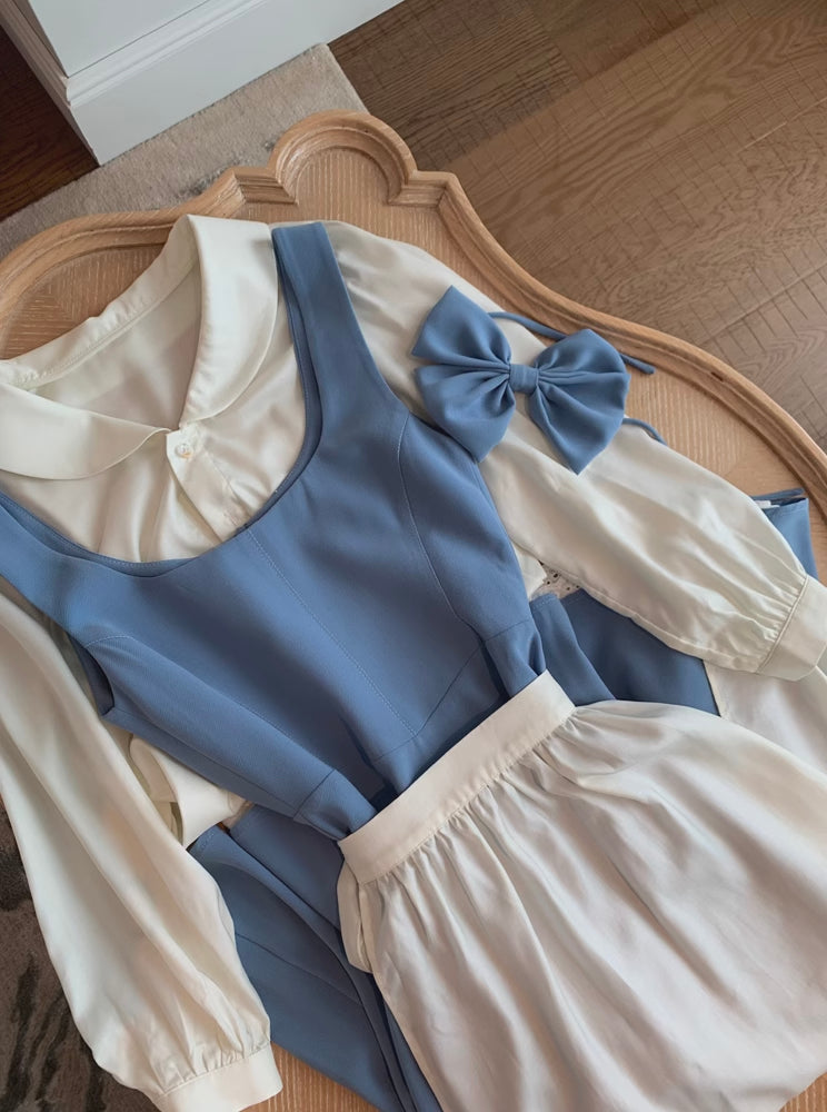 La Belle Enfant Dress (Blue/White) Blouse + Dress + Apron + Bow / M La Belle Enfant Dress (Blue/White) Blouse + Dress + Apron + Bow / M