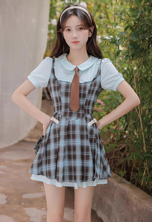 Chocolate Mint Twofer Mini Dress (Blue/Brown)