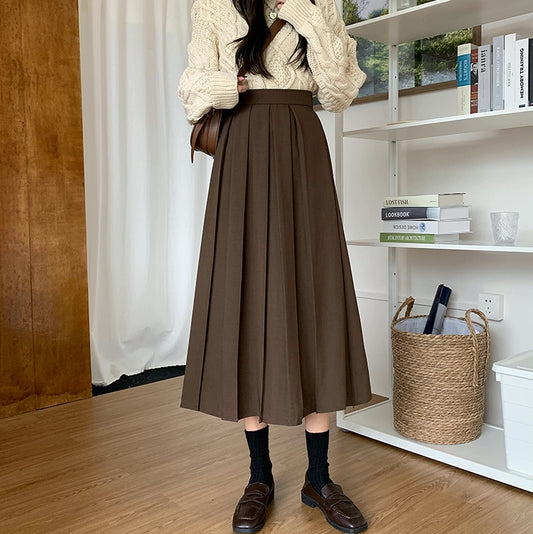 Woven Pleated Midi Skirt (2 Colors)