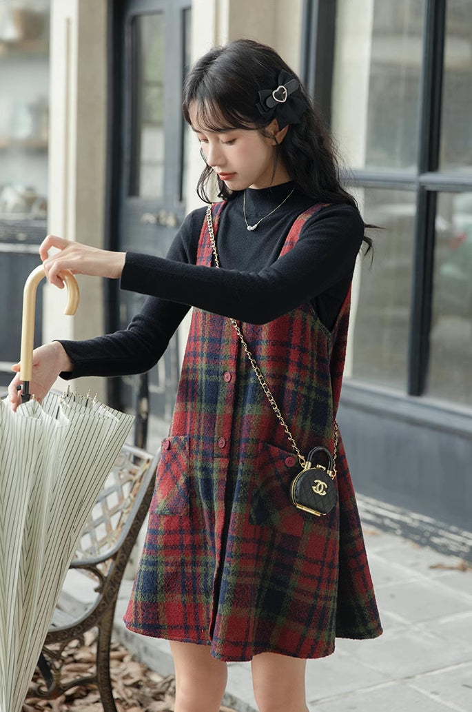 Holly Plaid Mini Dress (Red)