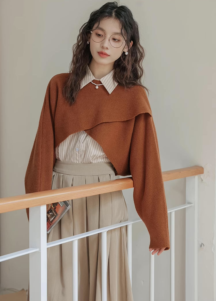 Criss Cross Cropped Throwover Sweater (Burnt Orange)