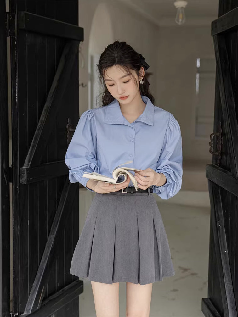 Basic Long Puff Sleeve Blouse (2 Colors)