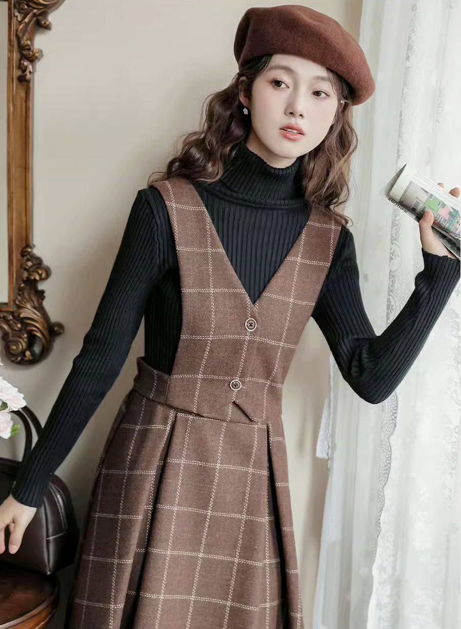 Plaid Vest Pinafore Dress (3 Colors)