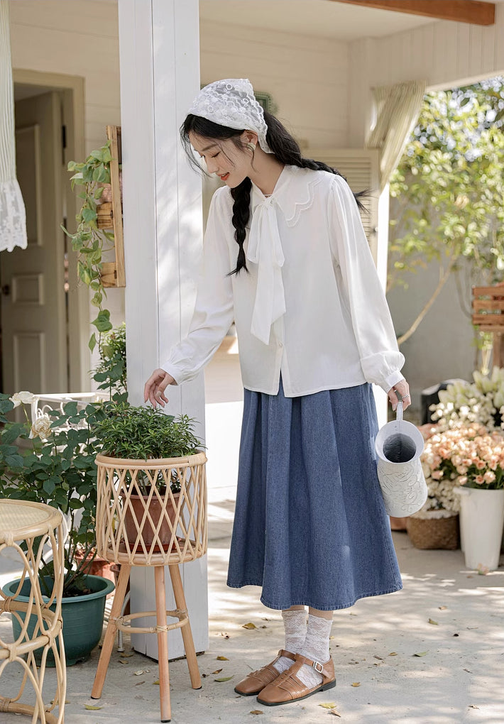 Pleated Denim Midi Skirt (3 Colors)