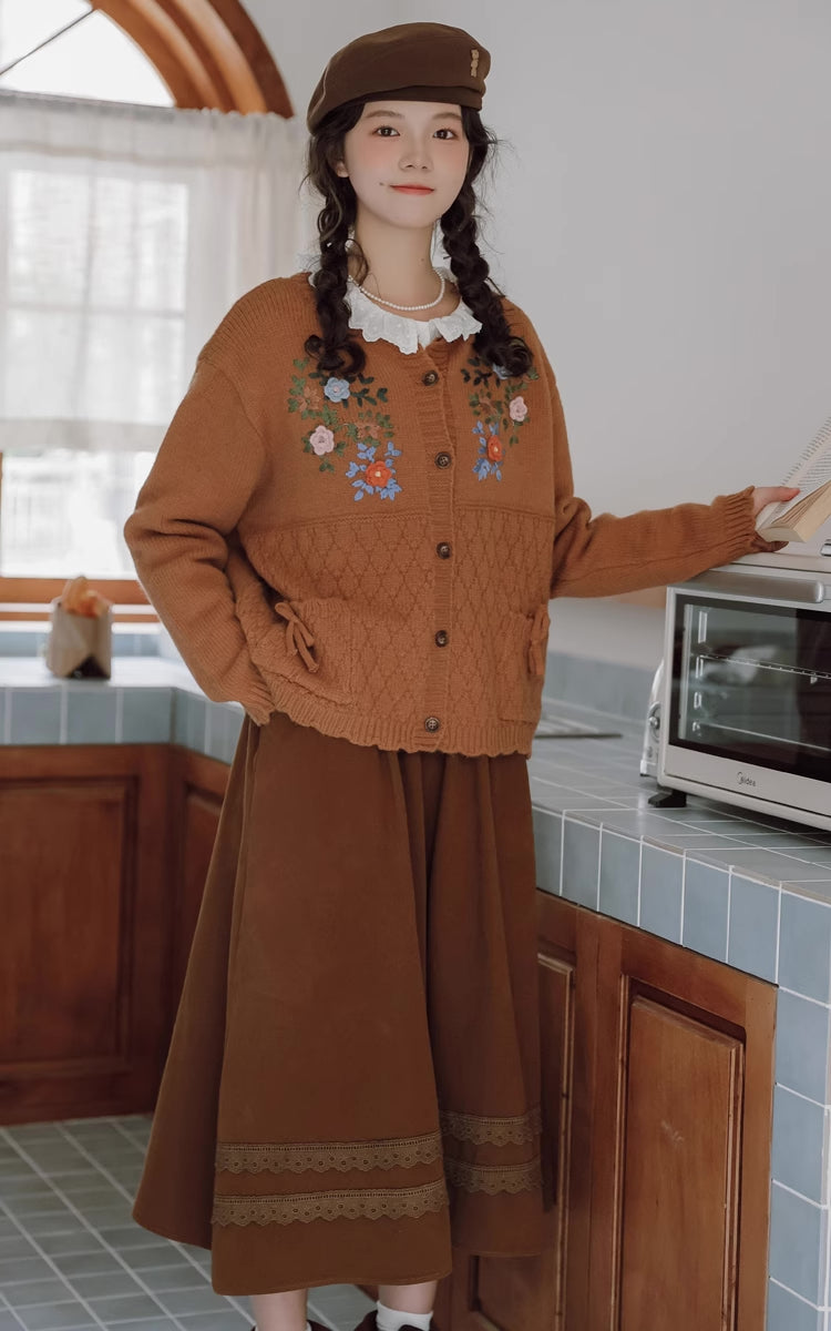 Grandma's Autumn Floral Embroidered Cardigan (2 Colors)