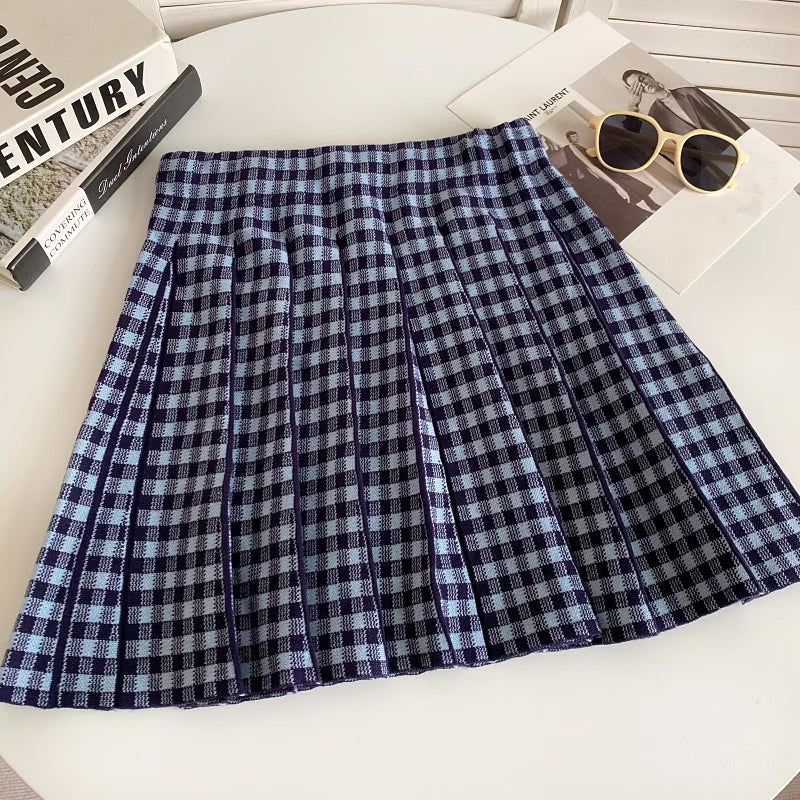 Gingham Knit Pleated Skirt (7 Colors)