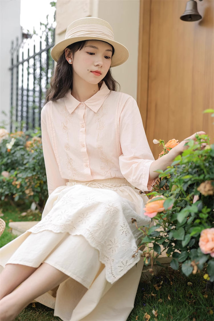 Broderie Apron Midi Skirt (Cream)