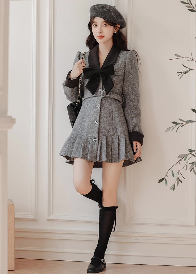 Peter Pan Collar Bow Mini Dress Coat (2 Colors)