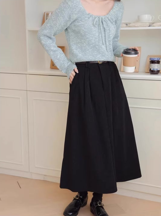 Belted Corduroy Midi Skirt (3 Colors)
