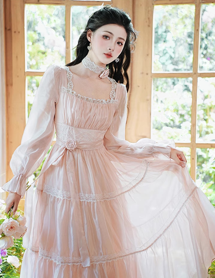 Rose Princess Organza Midi Dress (Pink)