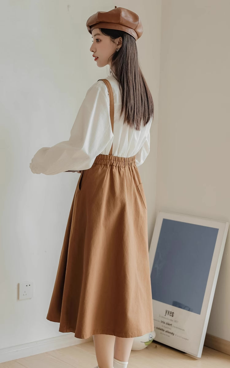 Midi Suspender Skirt (Mustard)