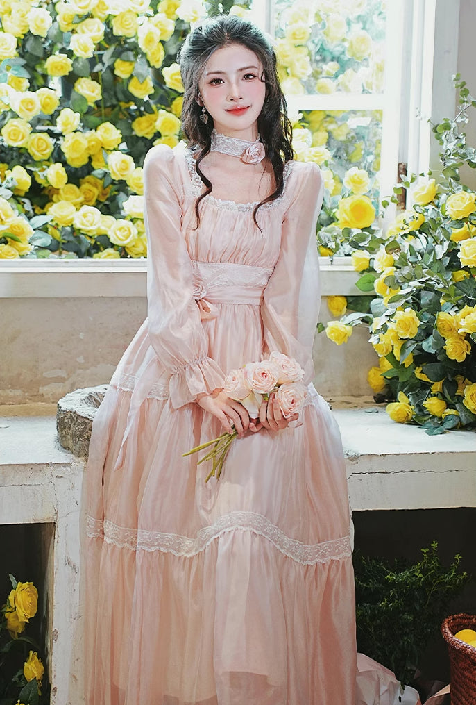 Rose Princess Organza Midi Dress (Pink)