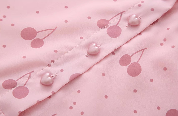 Sweet Cherry Tiered Shirt Dress (Pink)