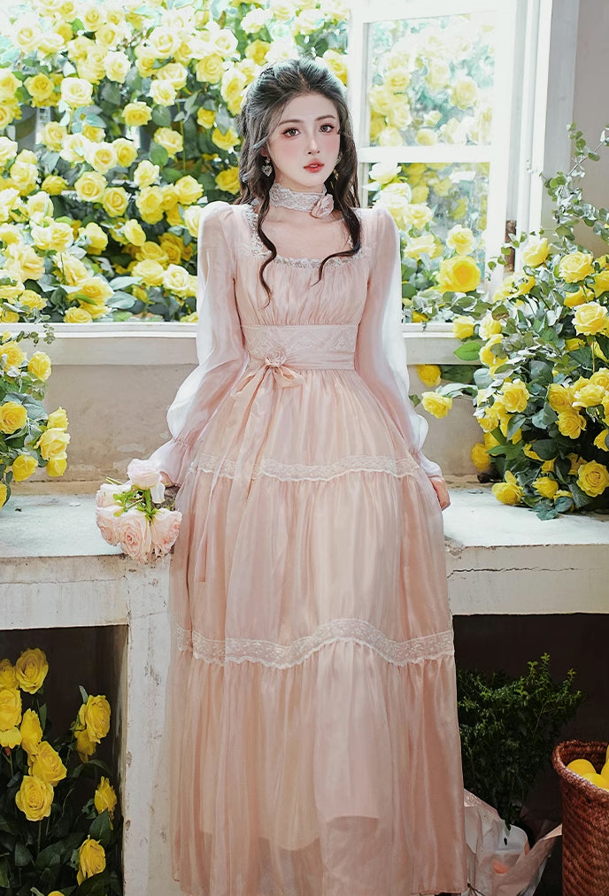 Rose Princess Organza Midi Dress (Pink)
