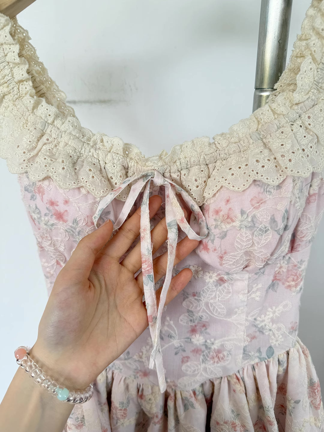 Floral Broderie Flutter Sleeve Mini Dress (Pink)