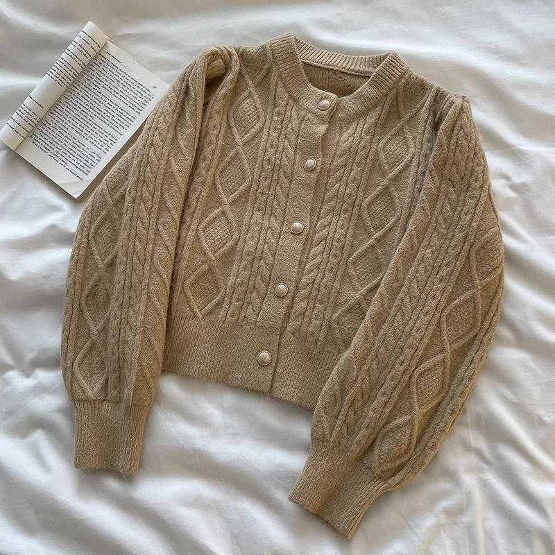 Round Neck Cable Knit Cardigan (9 Colors)