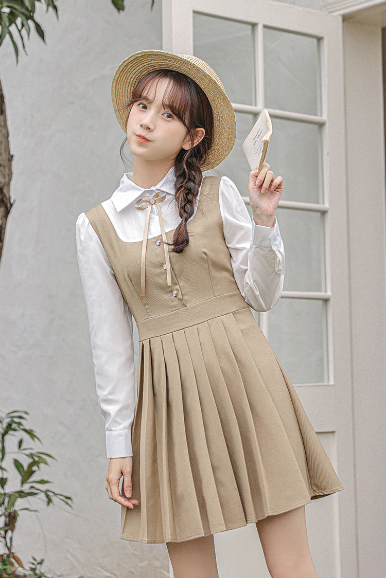 Journalist Prep Twofer Mini Dress (Khaki)
