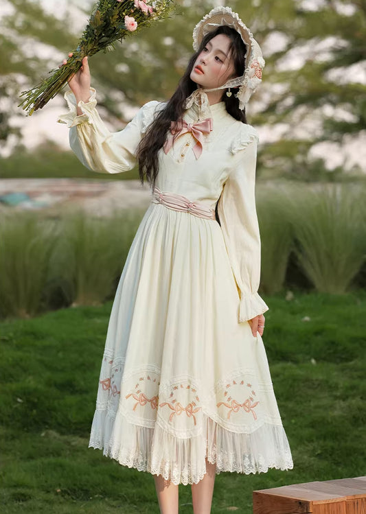 Rosy Bows Midi Dress (White)