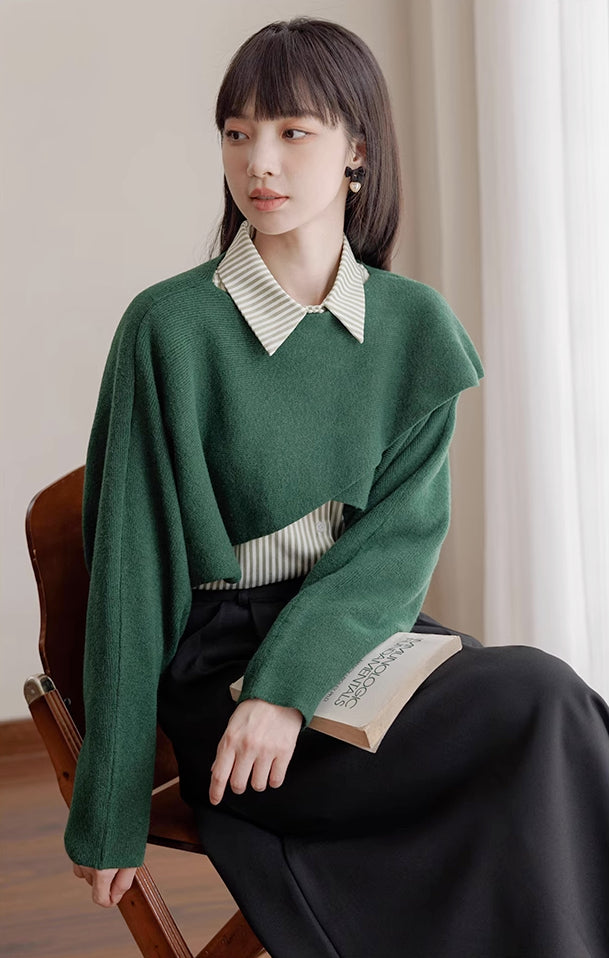 Criss Cross Cropped Throwover Sweater (Green)