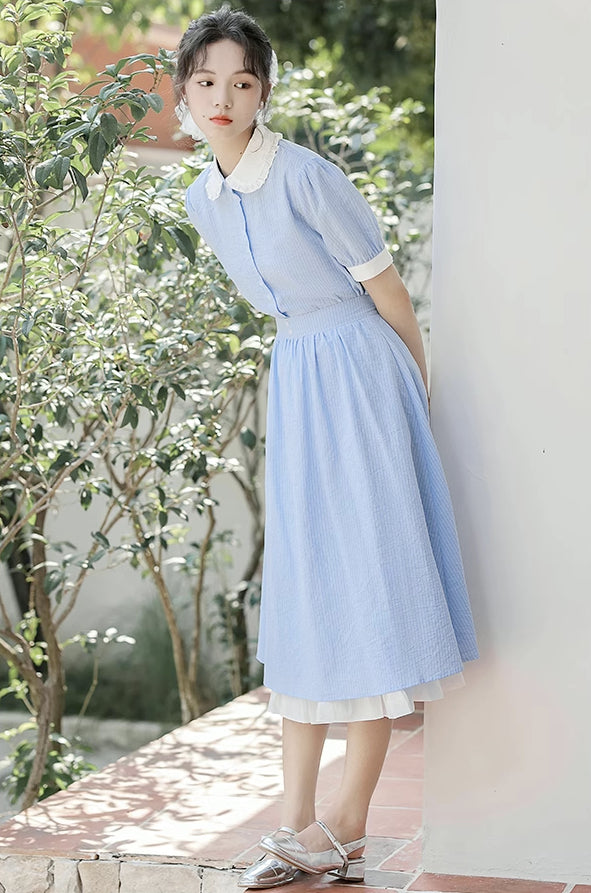Alice Pinstripe Two-Piece Set (Blue)