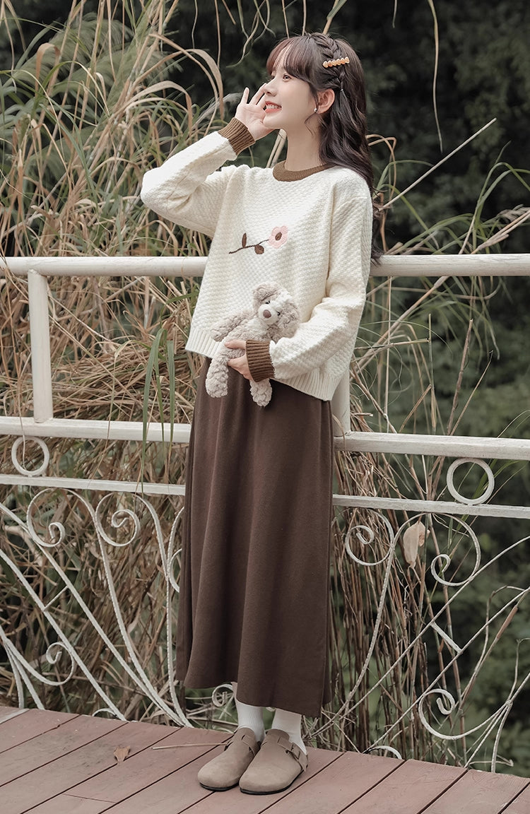 Waffle Knit Flower Sweater (2 Colors)