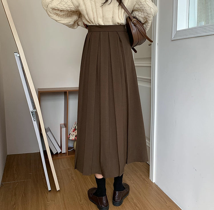 Woven Pleated Midi Skirt (2 Colors)