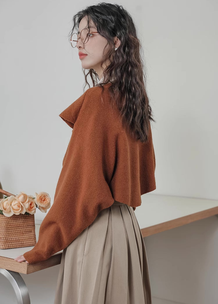 Criss Cross Cropped Throwover Sweater (Burnt Orange)