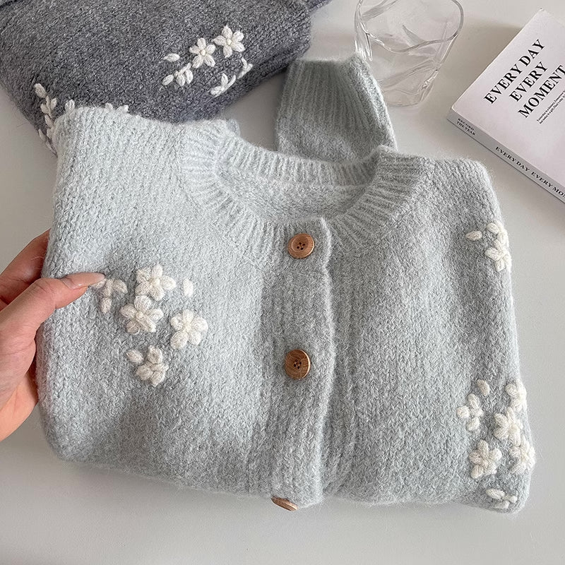 Ditsy Floral Round Neck Cardigan (4 Colors)