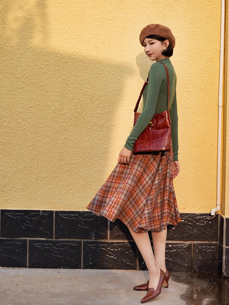 Maple Plaid Midi Circle Skirt (Multicolor)