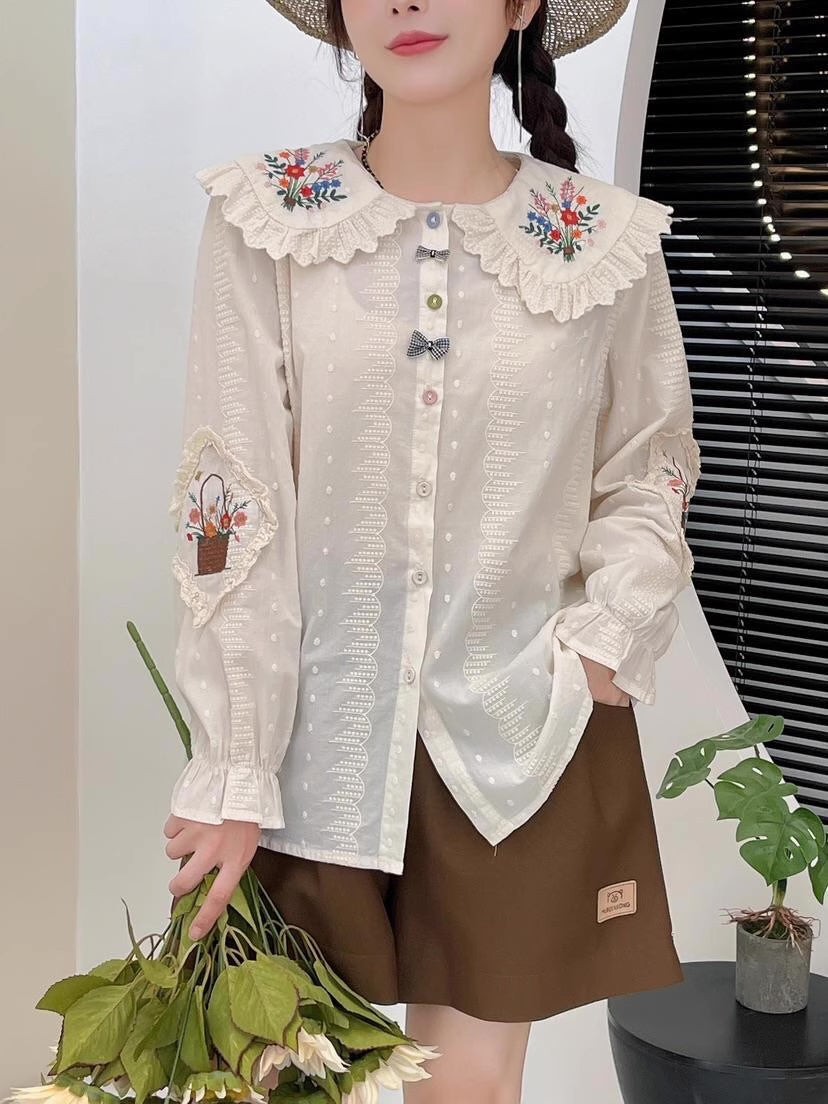 Flower Basket Embroidered Blouse (2 Colors)