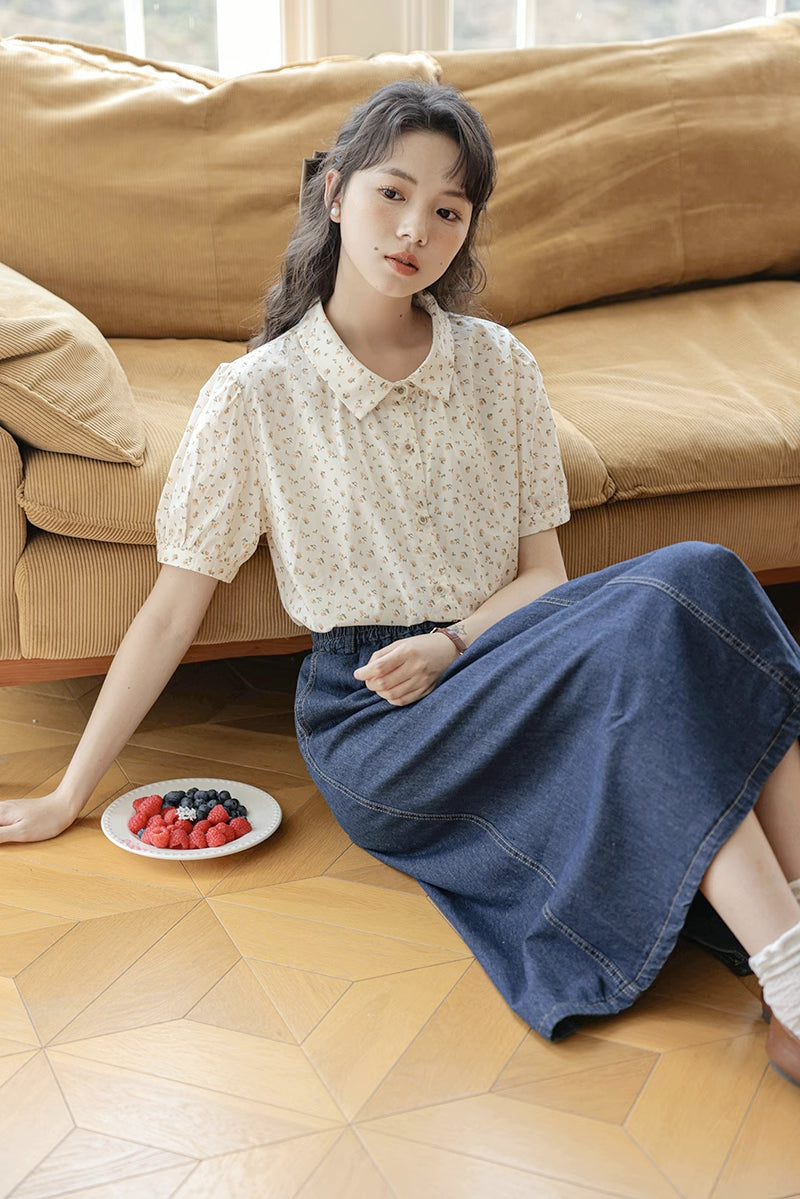 Ditsy Floral Blouse (Beige)