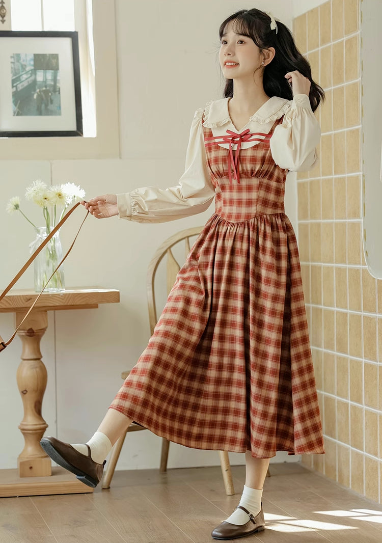 Apple Cider Plaid Twofer Dress (Red)