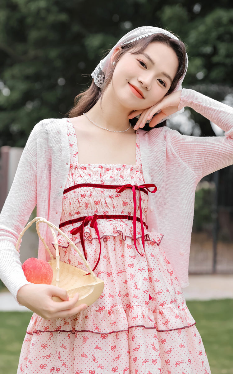 Little Bow Mini Dress (Pink/Red)