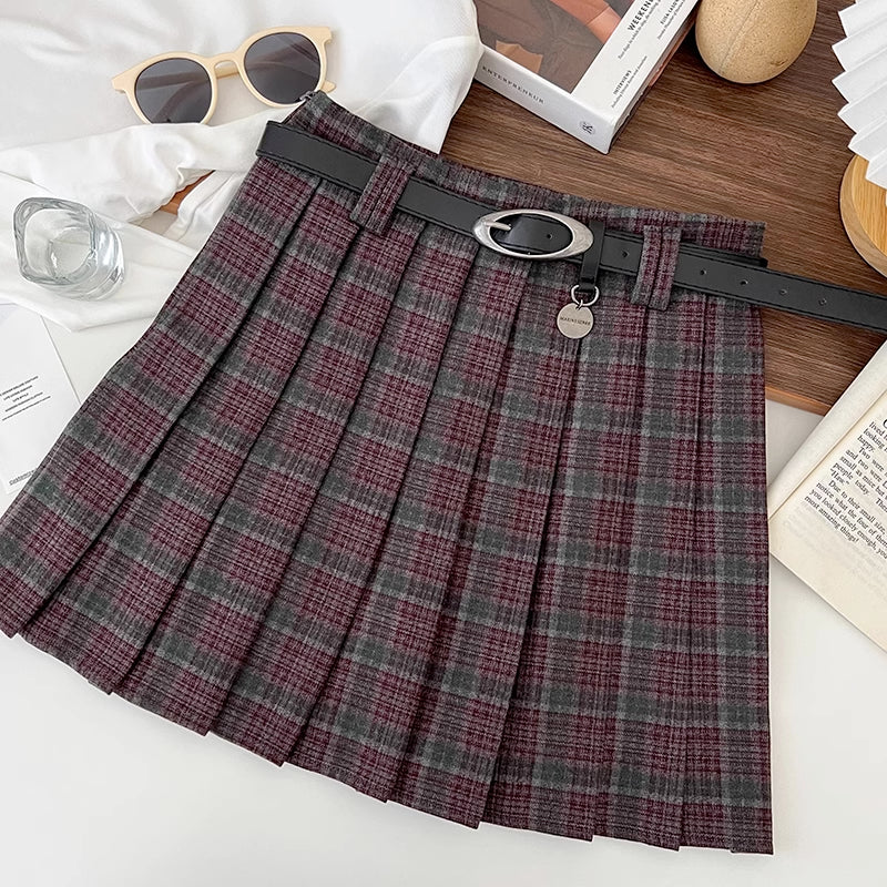 Cinnamon Plaid Belted Tennis Skirt (3 Colors)
